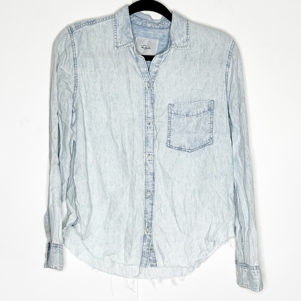 Rails Light Blue Denim Shirt Distressed Hem